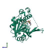 PDB entry 1qgq coloured by chain, side view.
