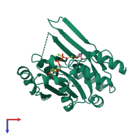 PDB entry 1qgs coloured by chain, top view.