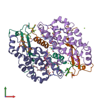 PDB entry 1qgw coloured by chain, front view.