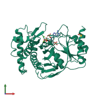 PDB entry 1qgx coloured by chain, front view.
