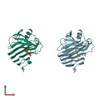 PDB entry 1qh6 coloured by chain, front view.