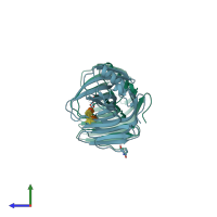 PDB entry 1qh6 coloured by chain, side view.