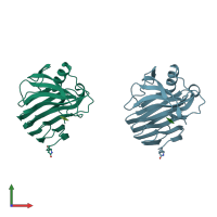 PDB entry 1qh7 coloured by chain, front view.