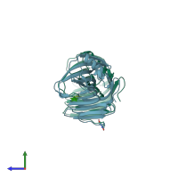 PDB entry 1qh7 coloured by chain, side view.