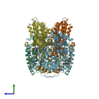 PDB entry 1qh8 coloured by chain, side view.