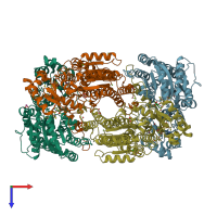 PDB entry 1qh8 coloured by chain, top view.