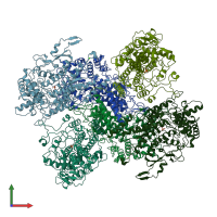 PDB entry 1qhb coloured by chain, front view.