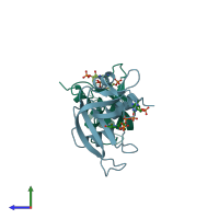 PDB entry 1qhc coloured by chain, side view.