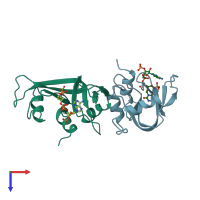 PDB entry 1qhc coloured by chain, top view.