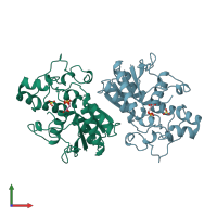 PDB entry 1qhf coloured by chain, front view.