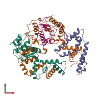 PDB entry 1qhh coloured by chain, front view.