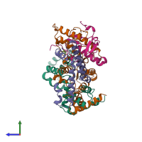 PDB entry 1qhh coloured by chain, side view.