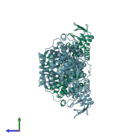 PDB entry 1qhm coloured by chain, side view.