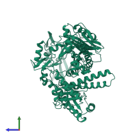 PDB entry 1qht coloured by chain, side view.