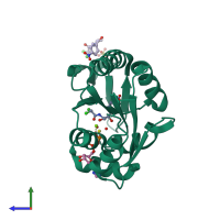 PDB entry 1qhy coloured by chain, side view.