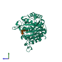 PDB entry 1qi4 coloured by chain, side view.