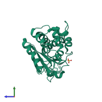 PDB entry 1qi7 coloured by chain, side view.