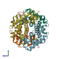 PDB entry 1qi8 coloured by chain, side view.