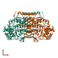 Hetero dimeric assembly 1 of PDB entry 1qi9 coloured by chemically distinct molecules, front view.