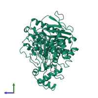 PDB entry 1qie coloured by chain, side view.