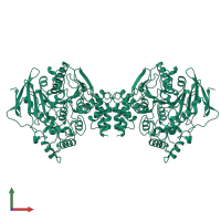 Homo dimeric assembly 1 of PDB entry 1qif coloured by chemically distinct molecules, front view.