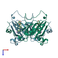 PDB entry 1qin coloured by chain, top view.