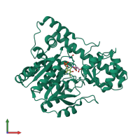 PDB entry 1qis coloured by chain, front view.