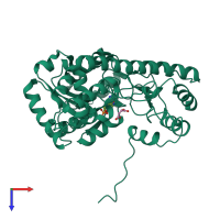 PDB entry 1qis coloured by chain, top view.