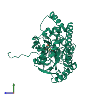 PDB entry 1qit coloured by chain, side view.
