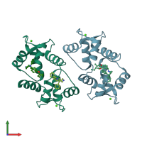 PDB entry 1qiw coloured by chain, front view.