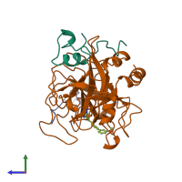 PDB entry 1qj6 coloured by chain, side view.