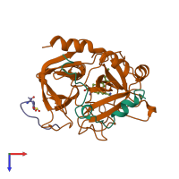 PDB entry 1qj6 coloured by chain, top view.