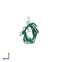 PDB entry 1qj8 coloured by chain, side view.