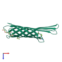 PDB entry 1qj8 coloured by chain, top view.