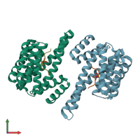 PDB entry 1qja coloured by chain, front view.