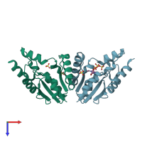 PDB entry 1qjc coloured by chain, top view.