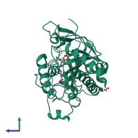 PDB entry 1qjf coloured by chain, side view.