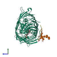 PDB entry 1qjq coloured by chain, side view.