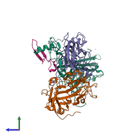 PDB entry 1qju coloured by chain, side view.