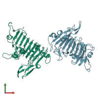 PDB entry 1qjv coloured by chain, front view.