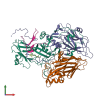 PDB entry 1qjx coloured by chain, front view.