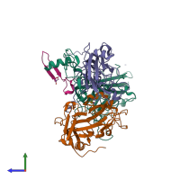PDB entry 1qjx coloured by chain, side view.