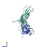 PDB entry 1qjz coloured by chain, side view.