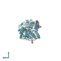 PDB entry 1qk0 coloured by chain, side view.