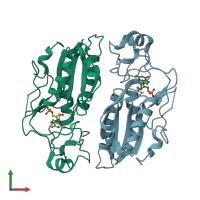 PDB entry 1qk5 coloured by chain, front view.