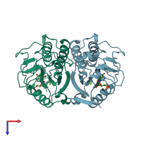 PDB entry 1qk5 coloured by chain, top view.