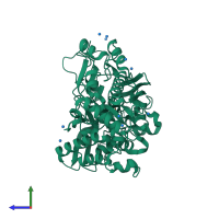 PDB entry 1qka coloured by chain, side view.