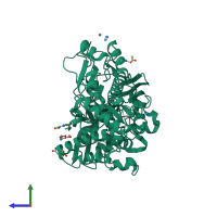 PDB entry 1qkb coloured by chain, side view.
