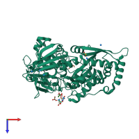 PDB entry 1qkb coloured by chain, top view.