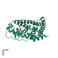 PDB entry 1qkn coloured by chain, top view.